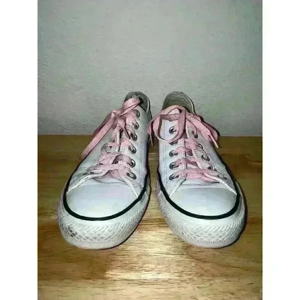 Converse All Start White Leather Lop Tops with Pink Laces Mens sz 5 Womens sz 7 - Picture 2 of 12